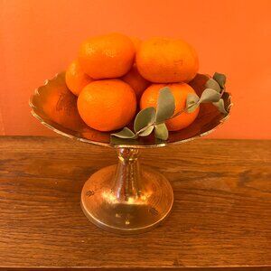 Vintage Etched Brass Bowl on Pedestal Stem - 1970's